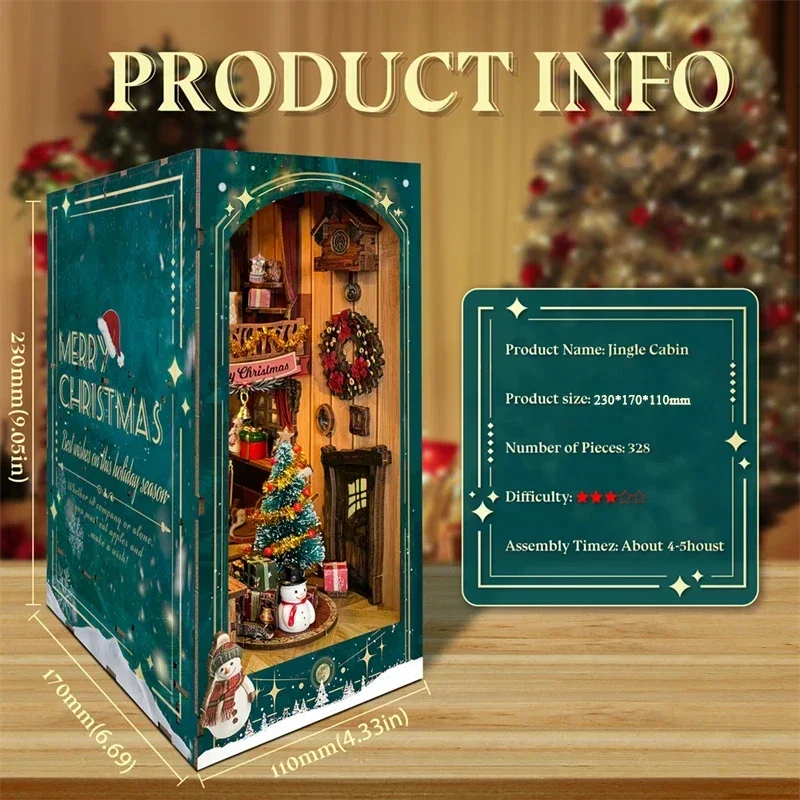 Diy Wooden Book Nook Kit Shelf Insert - Набор для творчества «Счастливого Рождества»: деревянная