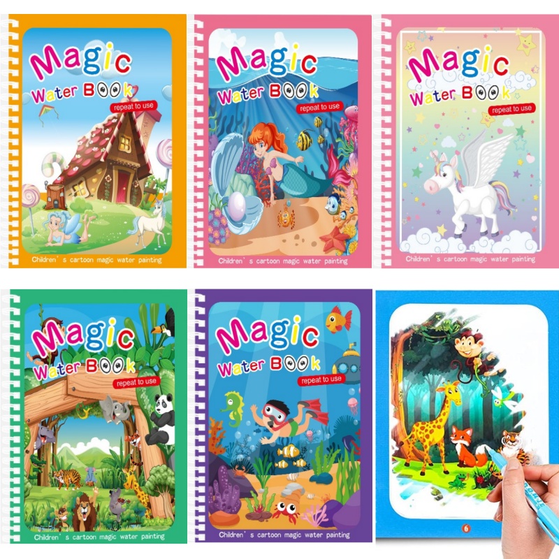 Reusable Water Magic Coloring Book - Волшебная книга для рисования водой, детская