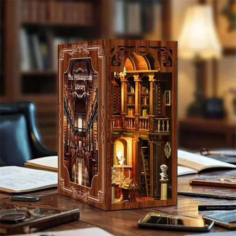 Diy Wooden Book Nook Kit Shelf Insert - Философская библиотека Casa NEW: деревянная книжная